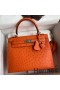 Hermes Kelly Sellier 25 Handmade Bag In Orange Ostrich Leather