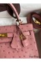 Hermes Kelly Sellier 25 Handmade Bag In Terre Cuite Ostrich Leather