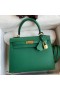 Hermes Kelly Sellier 25 Handmade Bag In Vert Vertigo Epsom Calfskin