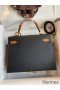 Hermes Kelly Sellier 28 Bicolor Bag in Black and Gold Epsom Calfskin
