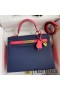 Hermes Kelly Sellier 28 Bicolor Bag in Blue Saphir and Rose Lipstick Epsom Calfskin