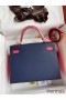 Hermes Kelly Sellier 28 Bicolor Bag in Blue Saphir and Rose Lipstick Epsom Calfskin