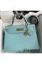 Hermes Kelly Sellier 28 Handmade Bag In Blue Atoll Epsom Calfskin