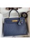 Hermes Kelly Sellier 28 Handmade Bag In Blue Iris Ostrich Leather