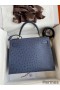 Hermes Kelly Sellier 28 Handmade Bag In Blue Iris Ostrich Leather