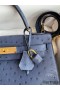 Hermes Kelly Sellier 28 Handmade Bag In Blue Iris Ostrich Leather