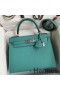 Hermes Kelly Sellier 28 Handmade Bag In Blue Paon Epsom Calfskin