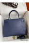 Hermes Kelly Sellier 32 Handmade Bag In Blue Iris Ostrich Leather