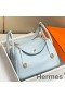 Hermes Lindy 26cm Bag In Blue Brume Clemence Leather GHW