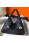 Hermes Lindy 26cm Bag In Navy Blue Clemence Leather GHW