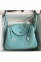 Hermes Lindy 30 Handmade Bag In Blue Atoll Clemence Leather