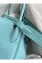 Hermes Lindy 30 Handmade Bag In Blue Atoll Clemence Leather