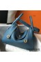 Hermes Lindy 30cm Bag In Blue Jean Clemence Leather GHW