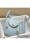 Hermes Lindy Mini Bag In Blue Brume Clemence Leather GHW