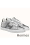 Hermes Men's Avantage Sneakers In Grey Metallic Leather