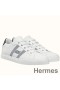 Hermes Men's Avantage Sneakers In White/Blue Calfskin