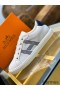 Hermes Men's Avantage Sneakers In White/Blue Calfskin
