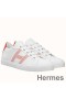 Hermes Men's Avantage Sneakers In White/Orange Calfskin