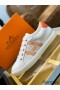 Hermes Men's Avantage Sneakers In White/Orange Calfskin