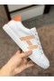 Hermes Men's Avantage Sneakers In White/Orange Calfskin