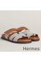 Hermes Men's Chypre Sandals In Canvas with Brown Leather