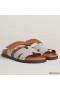 Hermes Men's Chypre Sandals In Canvas with Brown Leather