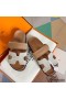 Hermes Men's Chypre Sandals In Canvas with Brown Leather
