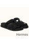 Hermes Men's Chypre Sandals in Black Suede Calfskin
