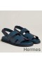 Hermes Men's Genius Sandals In Blue Calfskin