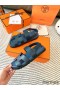 Hermes Men's Genius Sandals In Blue Calfskin
