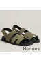 Hermes Men's Genius Sandals In Green Suede Calfskin