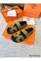 Hermes Men's Genius Sandals In Green Suede Calfskin