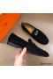 Hermes Men's Tenor Loafers In Black Suede Leather