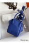 Hermes Mini Lindy Handmade Bag In Blue Electric Clemence Leather