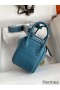 Hermes Mini Lindy Handmade Bag In Blue Jean Clemence Leather