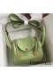 Hermes Mini Lindy Handmade Bag In Vert Criquet Ostrich Leather