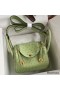 Hermes Mini Lindy Handmade Bag In Vert Criquet Ostrich Leather