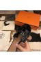 Hermes Oasis Sandals In Black Patent Calfskin