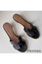 Hermes Oasis Sandals In Black Swift Leather
