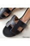 Hermes Oasis Sandals In Black Swift Leather