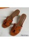 Hermes Oasis Sandals In Brown Shiny Niloticus Crocodile