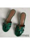 Hermes Oasis Sandals In Green Shiny Niloticus Crocodile