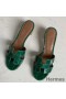 Hermes Oasis Sandals In Green Shiny Niloticus Crocodile
