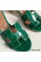 Hermes Oasis Sandals In Green Shiny Niloticus Crocodile