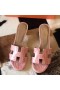 Hermes Oasis Sandals In Pink Shiny Niloticus Crocodile