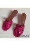 Hermes Oasis Sandals In Rose Red Shiny Niloticus Crocodile