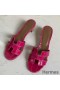 Hermes Oasis Sandals In Rose Red Shiny Niloticus Crocodile