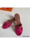 Hermes Oasis Sandals In Rose Red Shiny Niloticus Crocodile