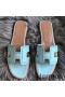 Hermes Oran Perforated Sandals In Blue Atoll Epsom Leather