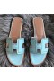 Hermes Oran Perforated Sandals In Blue Atoll Epsom Leather